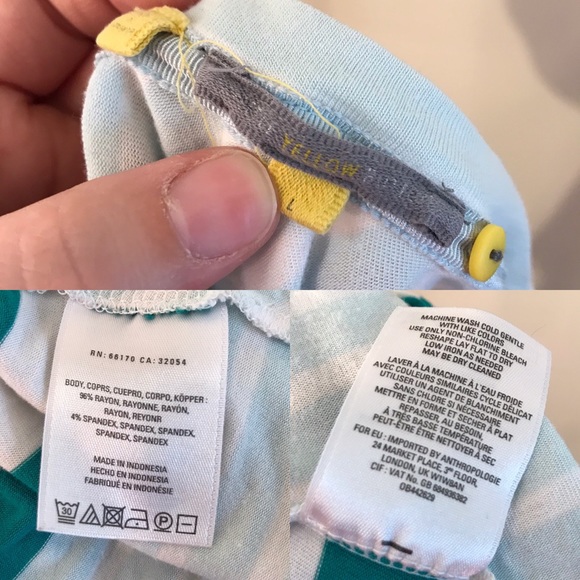 Anthropologie Little Yellow Button Striped Teal White Tunic Large - Picture 8 of 8